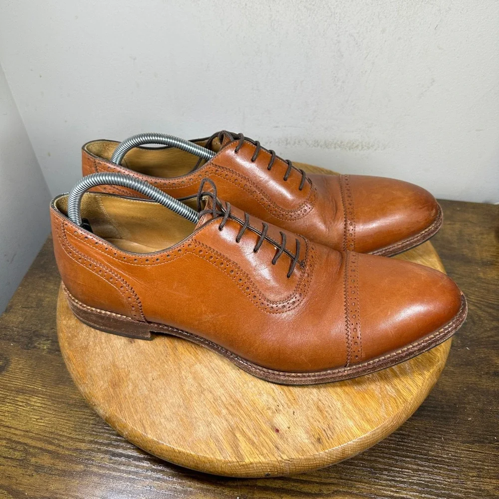 Beckett Simonon Dean Oxford Tan Leather Cap Toe Brogue Dress Shoes Mens 14
